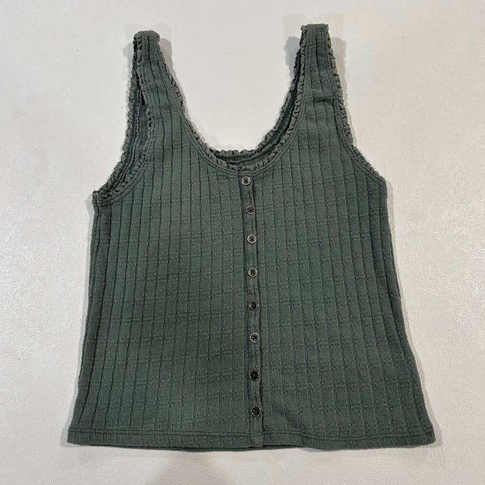 American Eagle Ribbed Button Front Tank Top Women’s Small Green Boho Knit Camiso